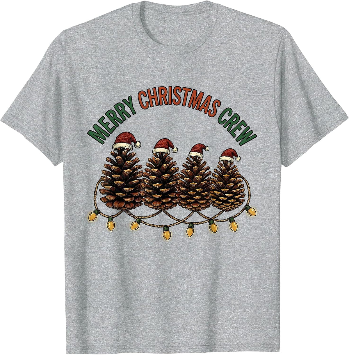 Men's Merry Christmas Crew Festive Family Matching Santa Hat T-Shirt - Heather Grey