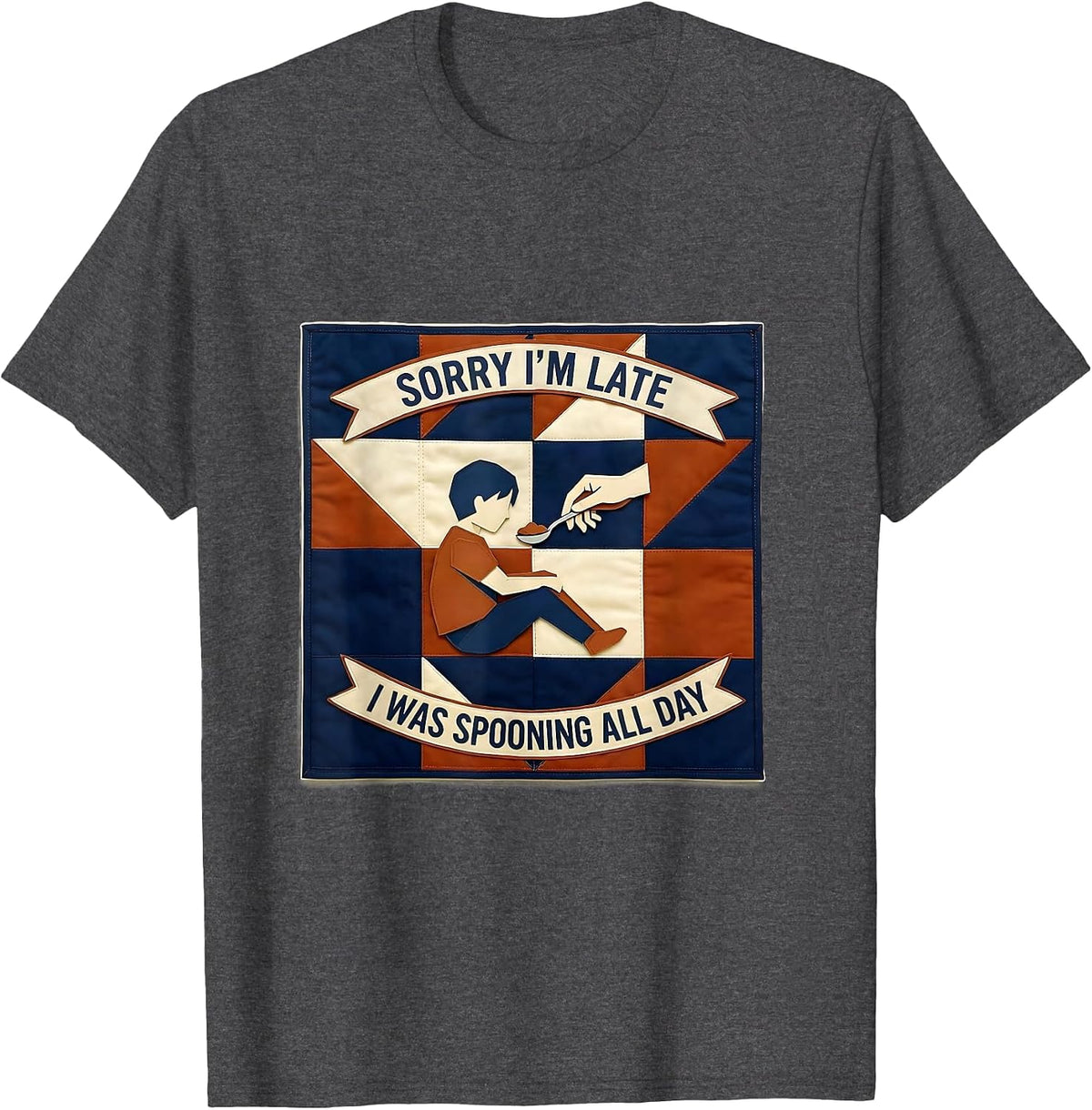 Men's Sorry I'm Late, I Was Spooning All Day Retro Occupational T-Shirt - Dark Heather Grey
