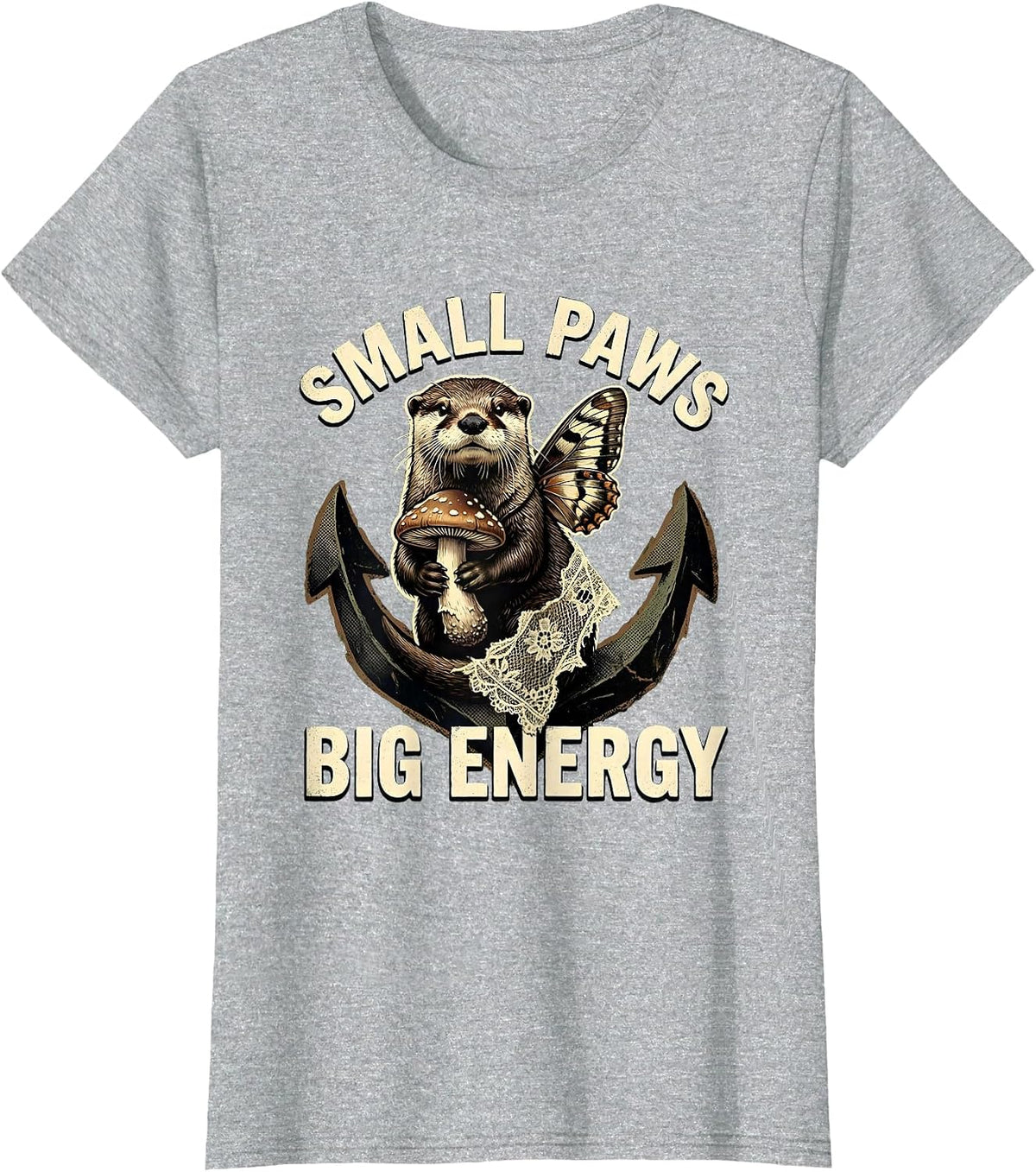 Women's Small Paws Big Energy Otter Design T-Shirt - Heather Grey