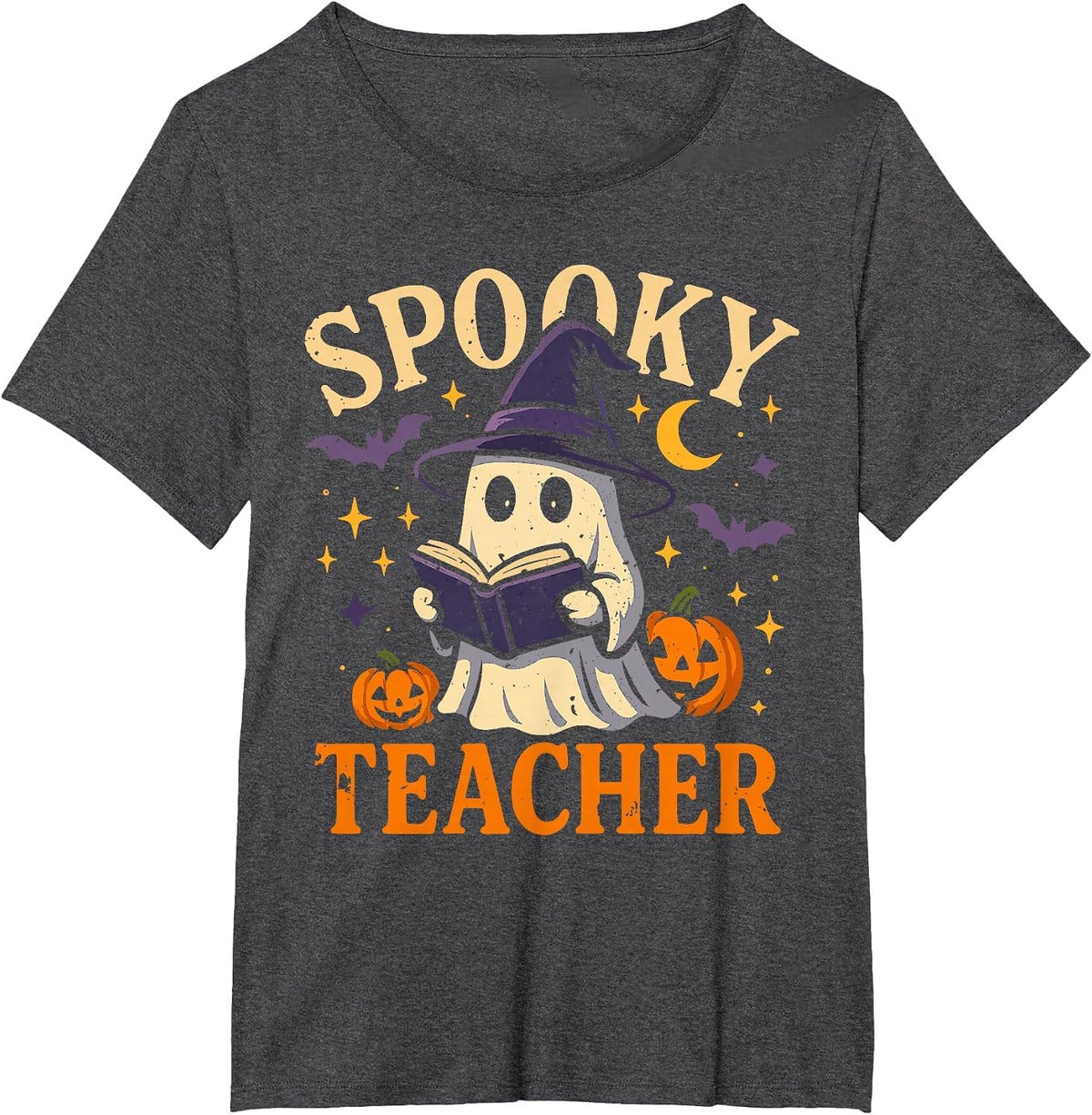 Spooky Teacher Halloween Cute Ghost Pumpkin Reading Women T-Shirt - Dark Heather Grey