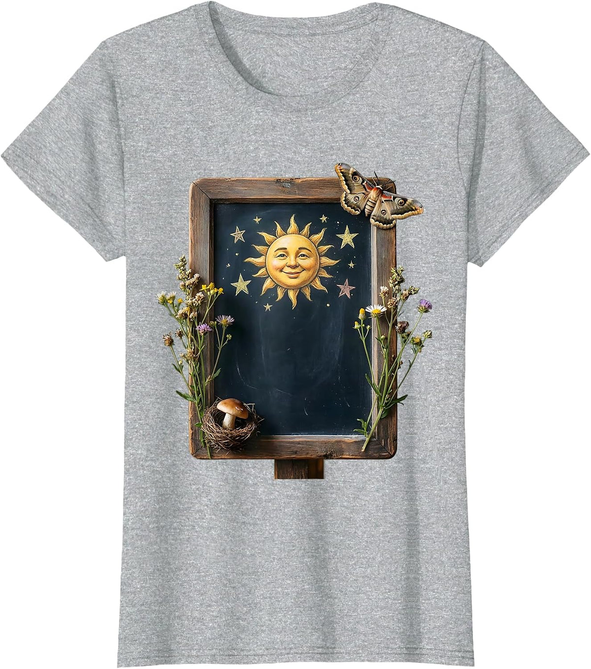 Third Grade Teacher Chalkboard Sun and Stars Design T-Shirt - Heather Grey