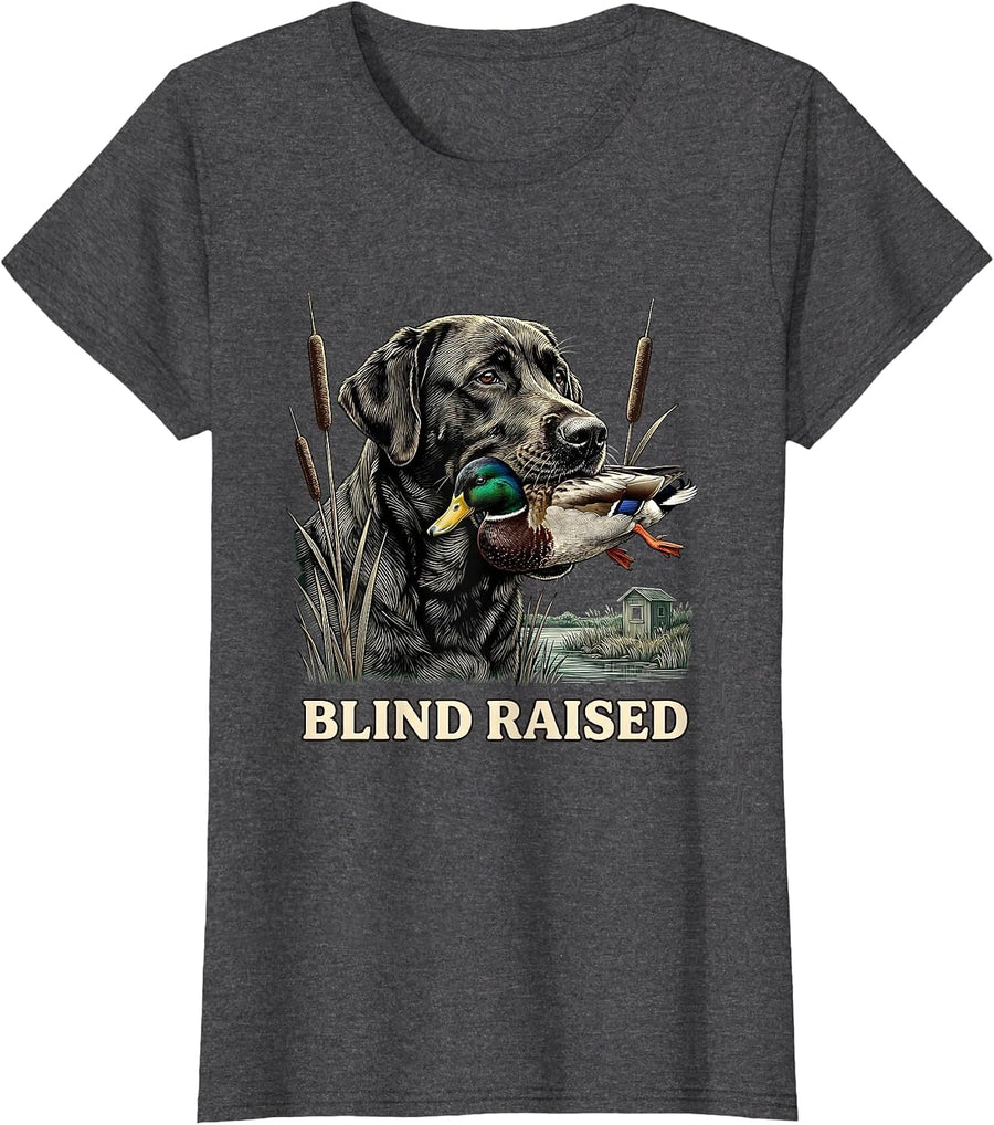 Women's Blind Raised Labrador Duck Hunting Waterfowl Youth Outdoor T-Shirt - Dark Heather Grey