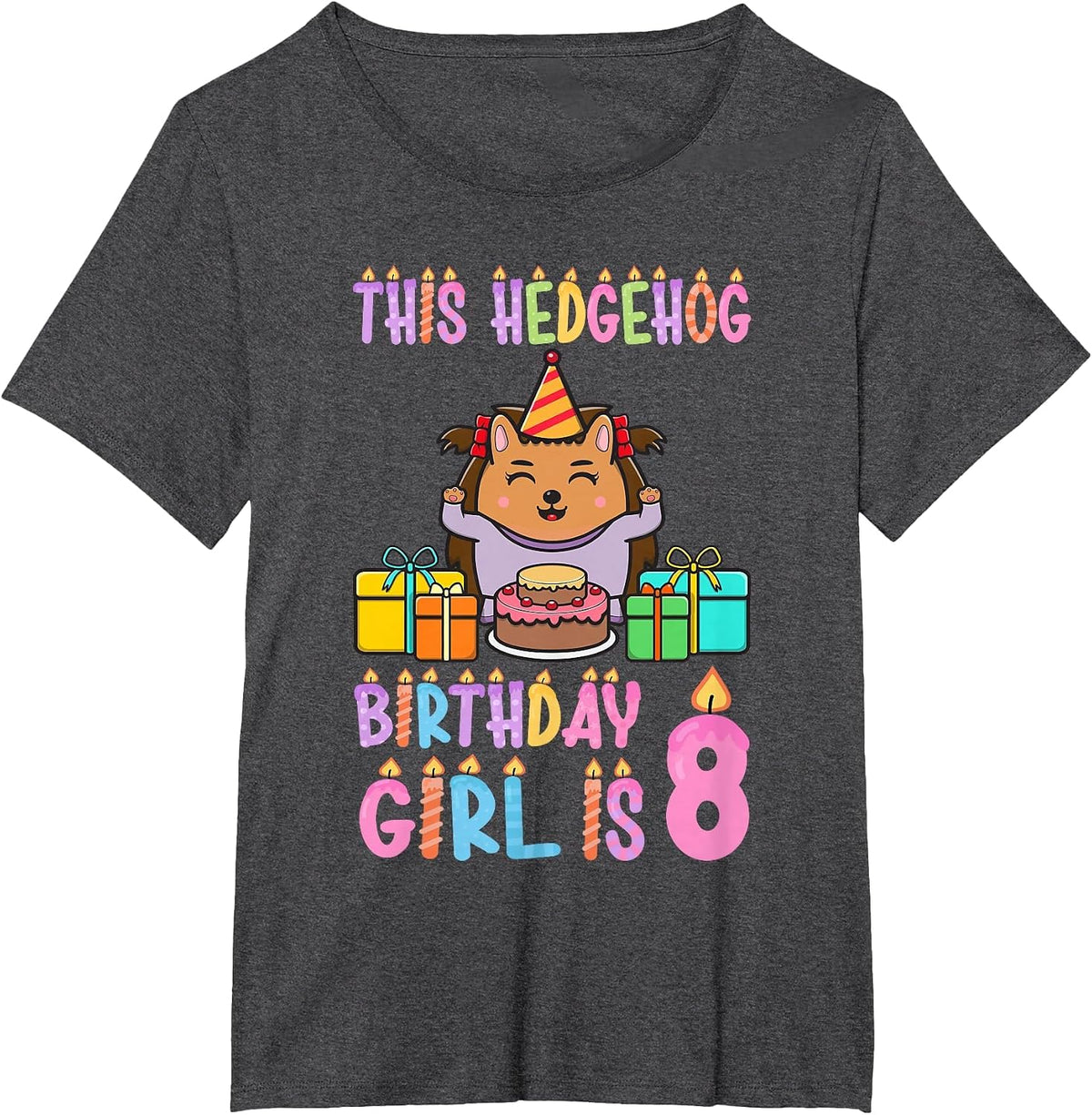 This Hedgehog Birthday Girl is 8 Birthday T-Shirt - Dark Heather Grey
