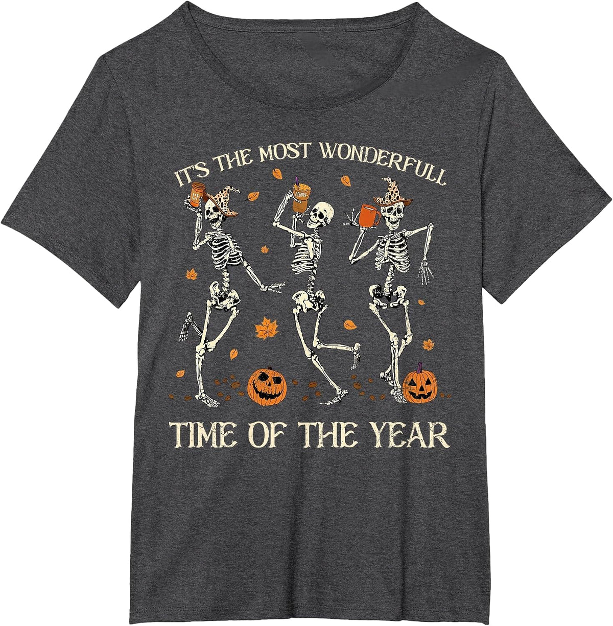It's The Most Wonderful Time of The Year Skeleton Halloween T-Shirt - Dark Heather Grey