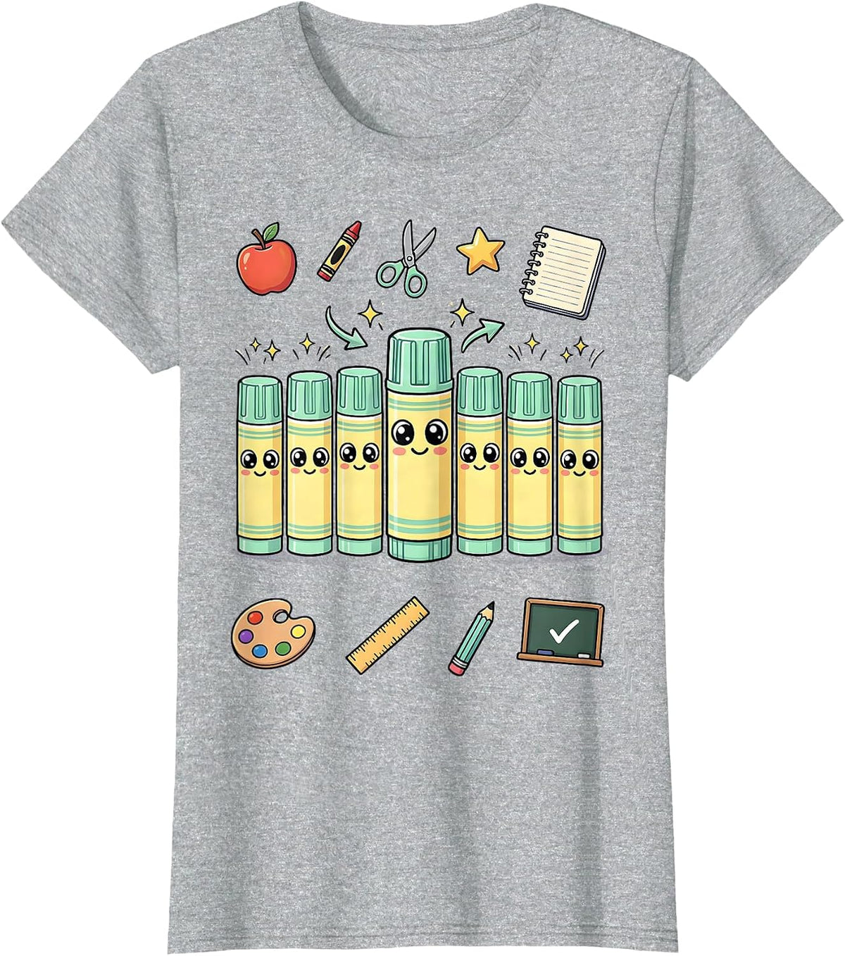 Women's Third Grade Teacher Glue Stick Squad Graphic T-Shirt - Heather Grey