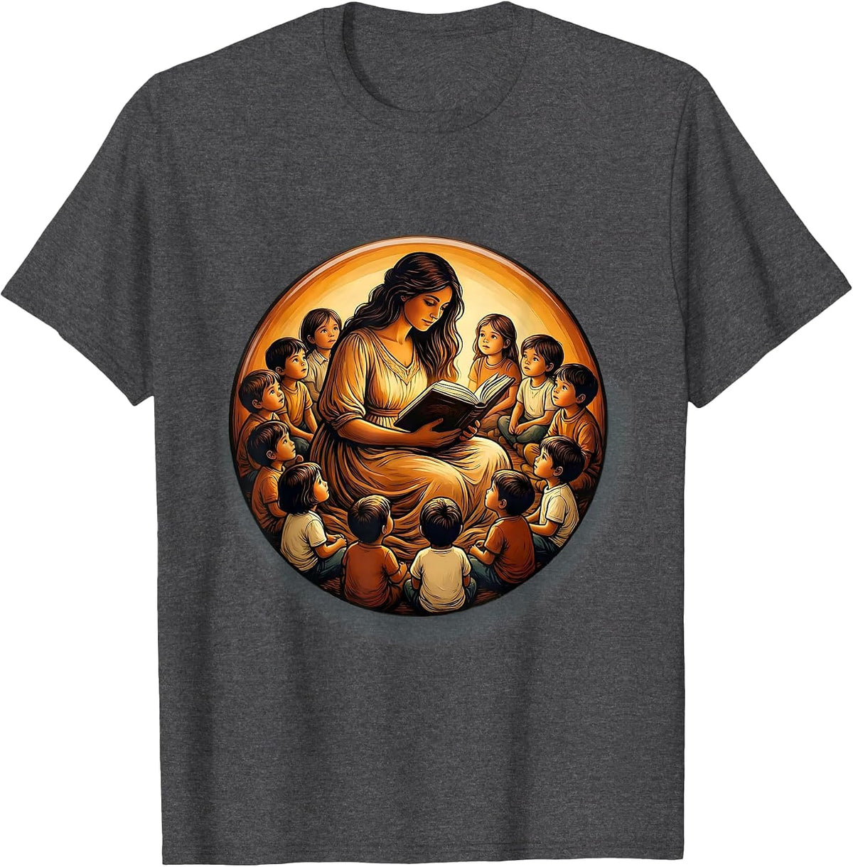 Men's Elementary Teacher Reading Circle Illustration T-Shirt - Dark Heather Grey