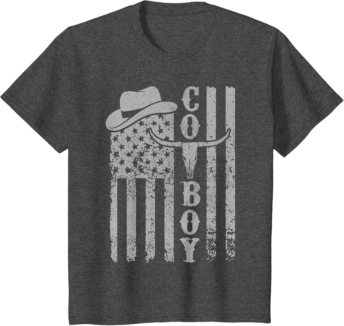 Western Country Men Teen Boy Kid Rodeo Southern Retro Cowboy T-Shirt - Dark Heather Grey