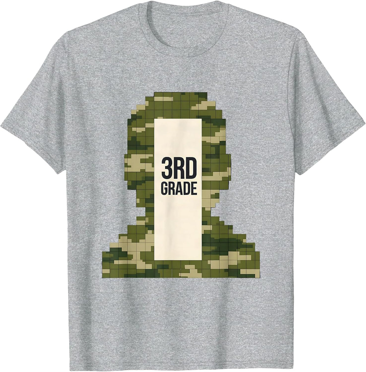 Men's 3rd Grade Pixel Art Camo Back To School Boys Teachers T-Shirt - Heather Grey