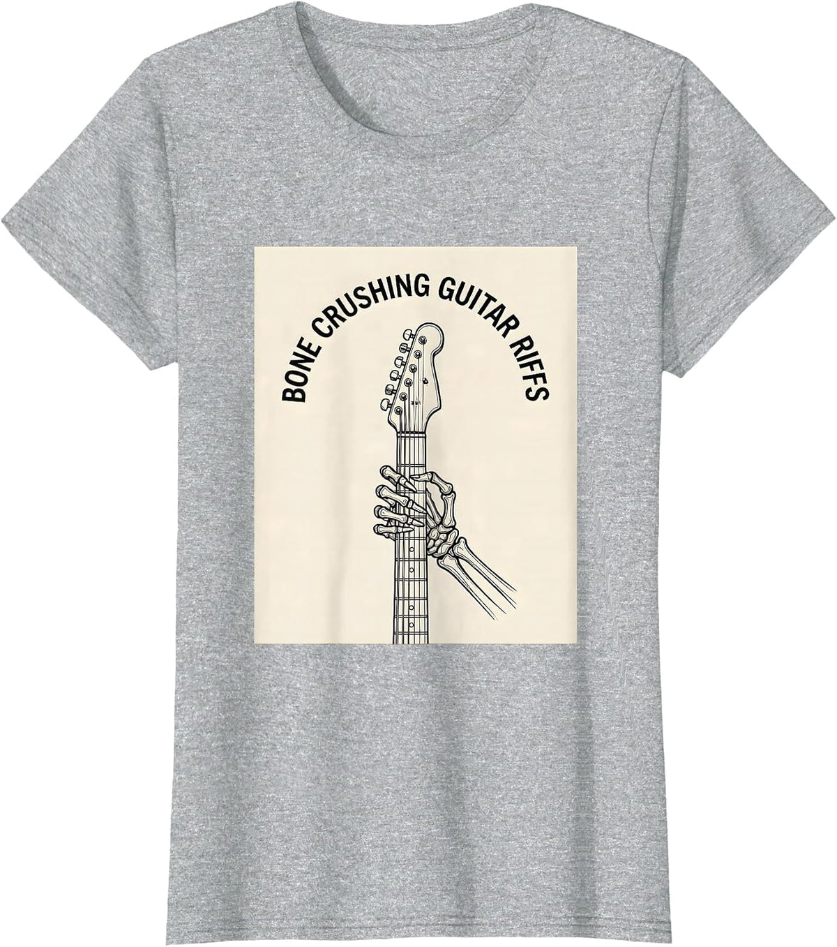 Women's Skeleton Rock Band Bone Crushing Guitar Riffs T-Shirt - Heather Grey
