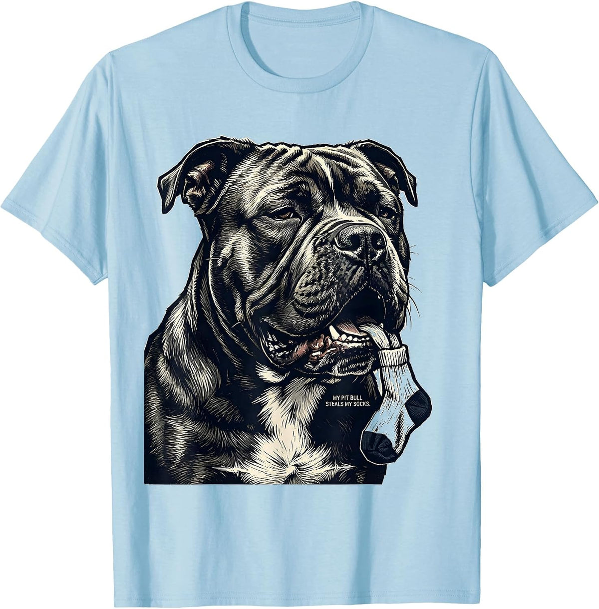 Men's My Pit Bull Steals My Socks Funny Pitbull Dog Mom Humor T-Shirt - Baby Blue