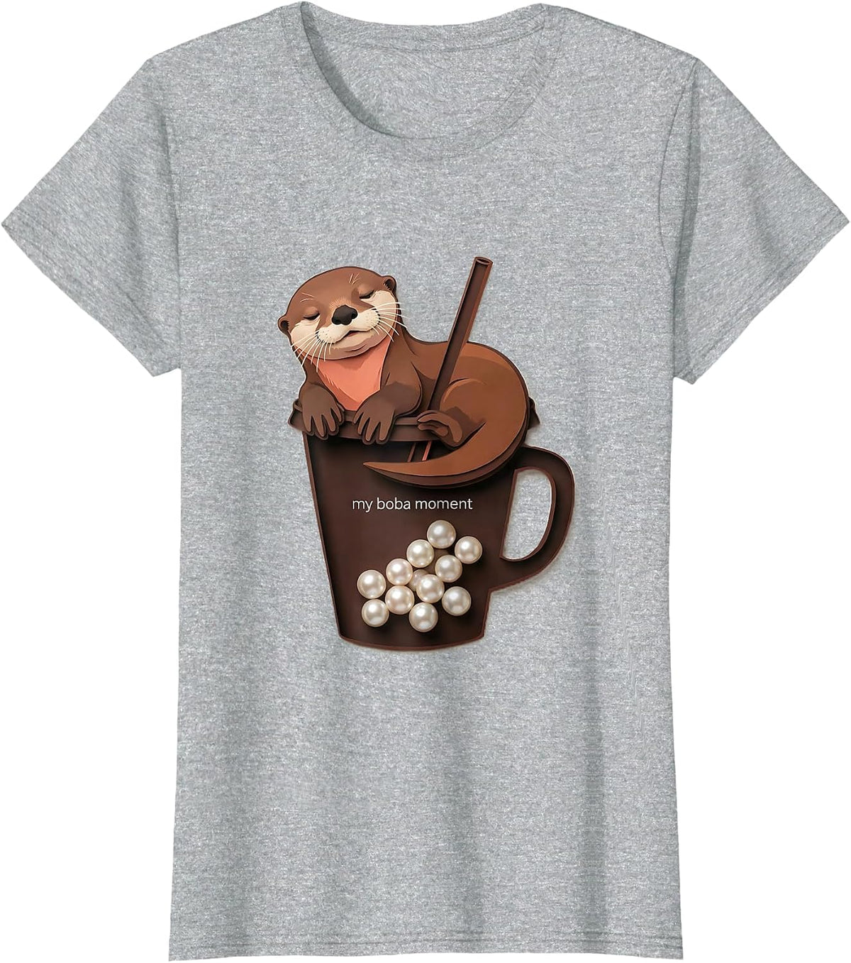 Women's my boba moment cute kawaii sleepy otter boba tea lover anime T-Shirt - Heather Grey