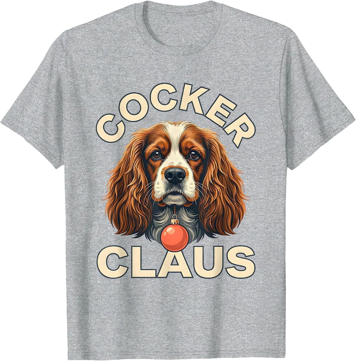 Men's Cocker Claus Funny English Cocker Spaniel Christmas Dog T-Shirt - Heather Grey