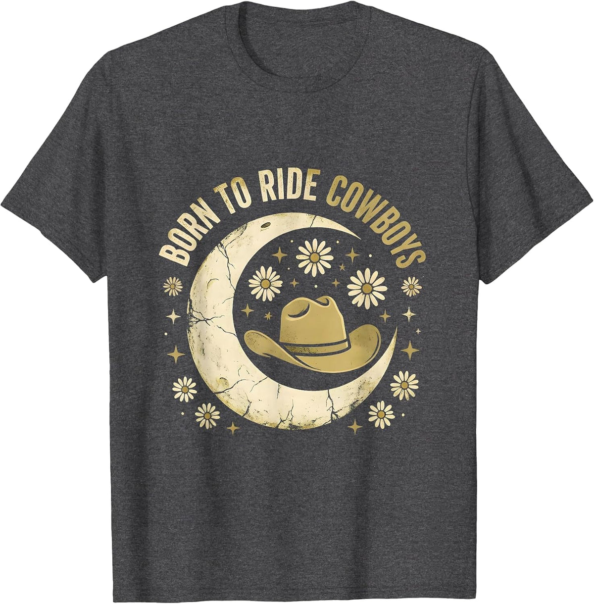 Men's Born to Ride Cowboys Western Graphic Design T-Shirt - Dark Heather Grey