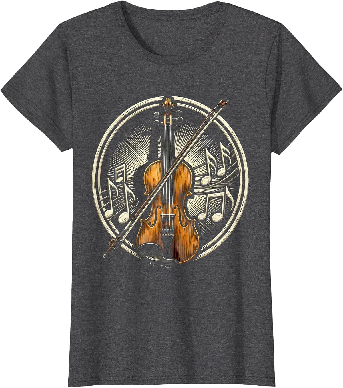 Women's Violin Bow Musical Note Shadow Music Teacher T-Shirt - Dark Heather Grey