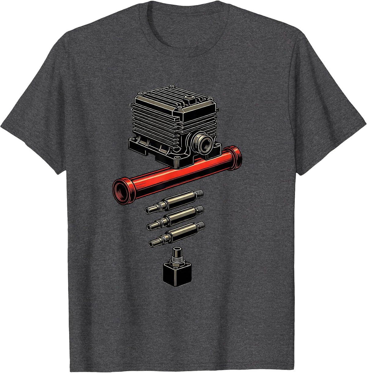 Diesel Injection Exploded View Trucker Mechanic Humor T-Shirt - Dark Heather Grey