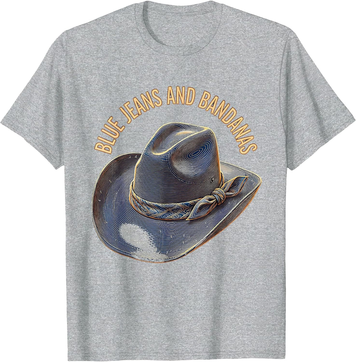 Men's Blue Jeans and Bandanas Denim Cowgirl Design T-Shirt - Heather Grey