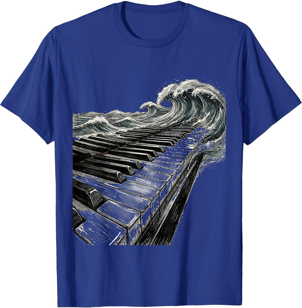 Men's Piano Keys Ocean Waves Music Teacher Design T-Shirt - Royal Blue