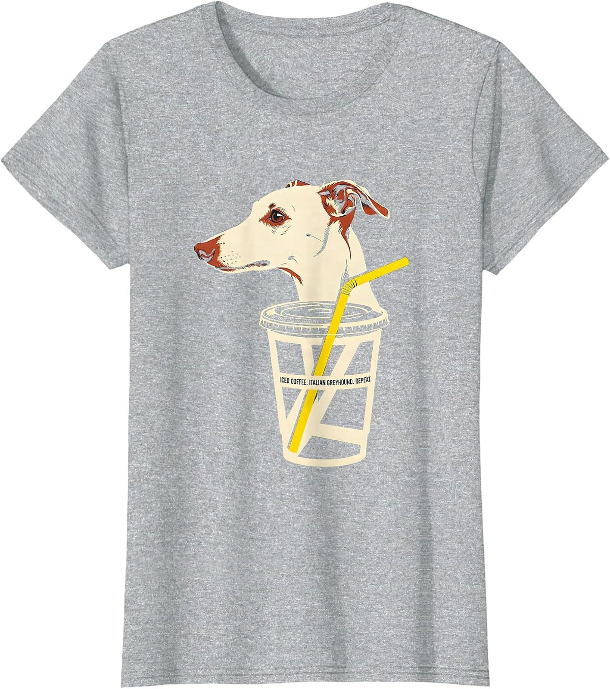 Women's Iced Coffee Italian Greyhound Repeat Dog Lover Humor T-Shirt - Heather Grey