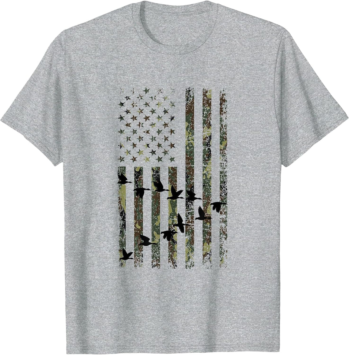 Duck Hunting Camouflage Flag Hunter American Flag Hunting T-Shirt - Heather Grey