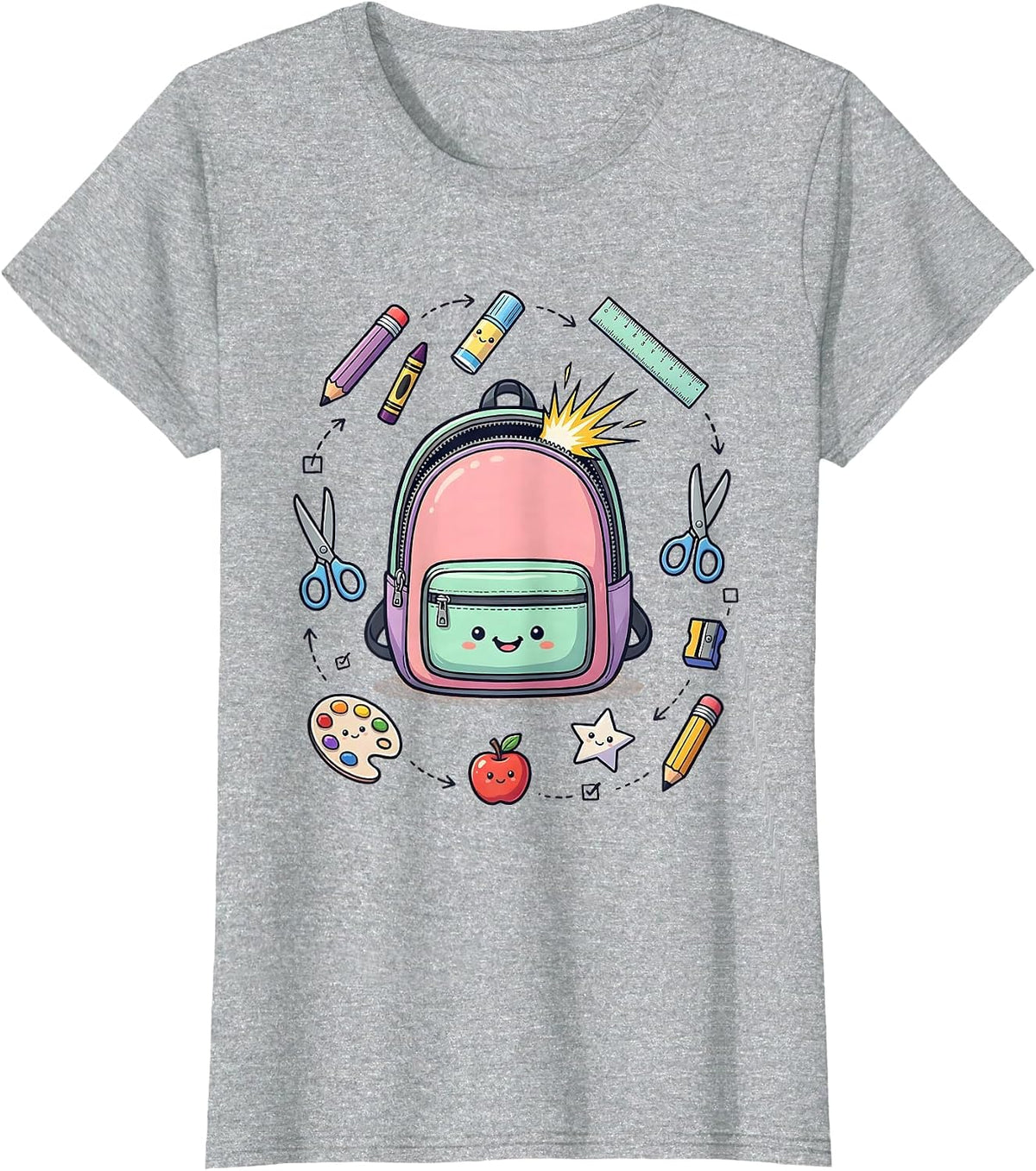 Third Grade Teacher Backpack School Supplies Graphic T-Shirt - Heather Grey