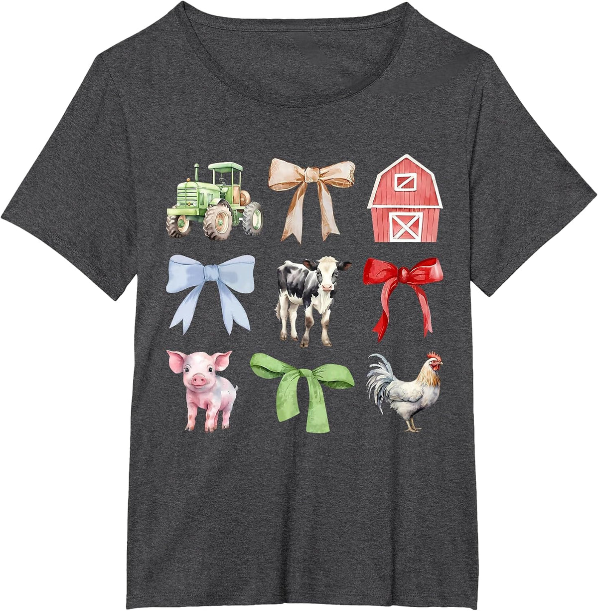 Cute Farm Animals Cow Pig Chicken Coquette Farmer Country T-Shirt - Dark Heather Grey