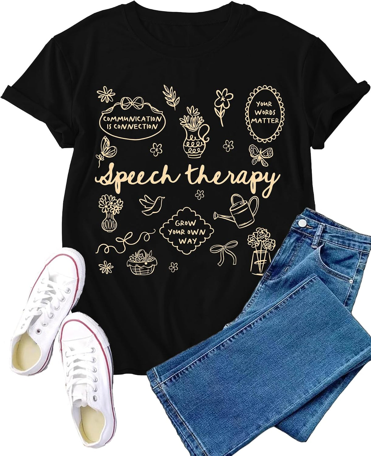 Speech Therapy Shirts for Women SLP Therapist Gift T-Shirt - Black
