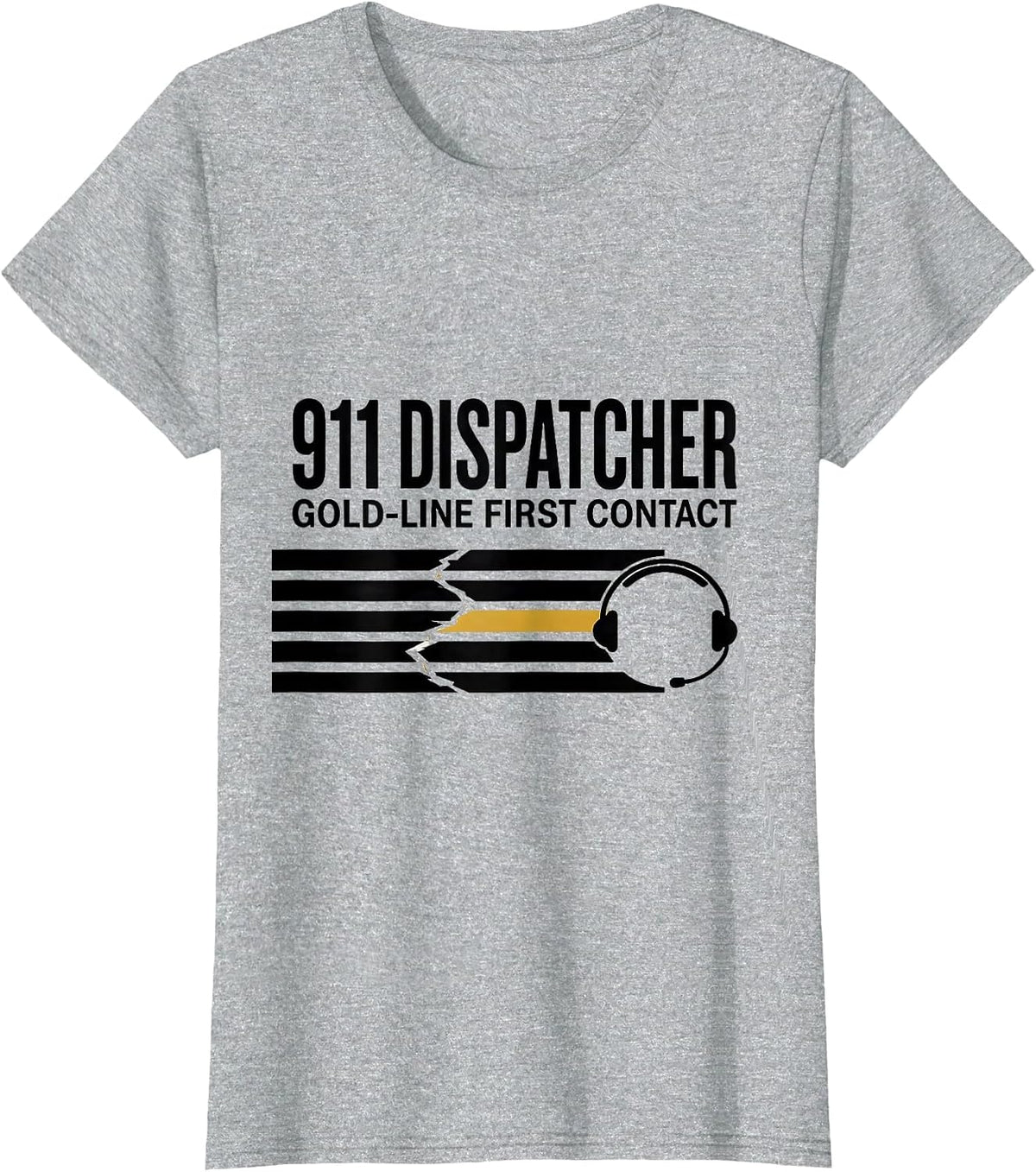 911 Dispatcher Gold-Line First Contact T-Shirt - Heather Grey