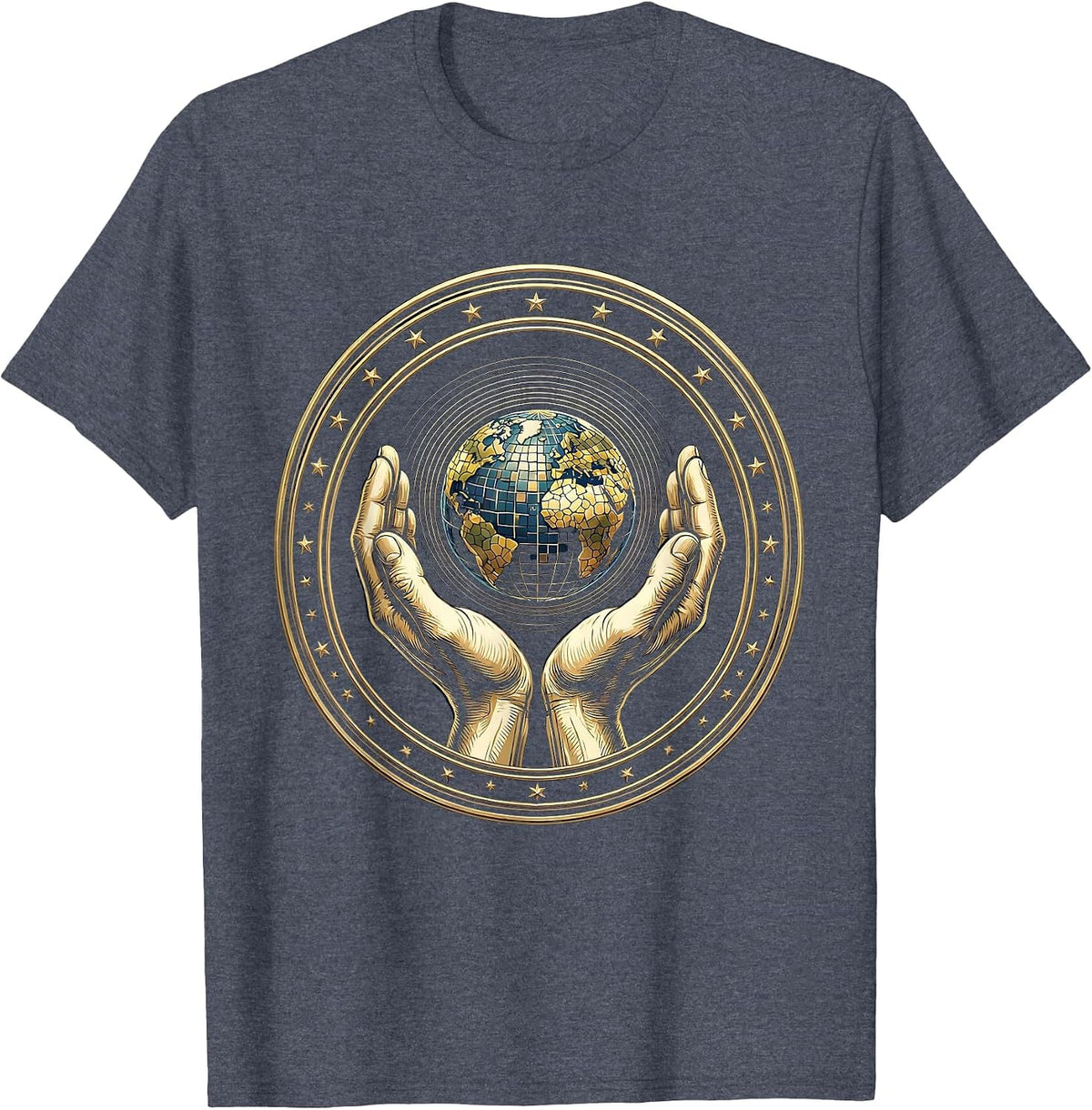 Autism Awareness Hands Cradling Glowing World T-Shirt - Heather Blue