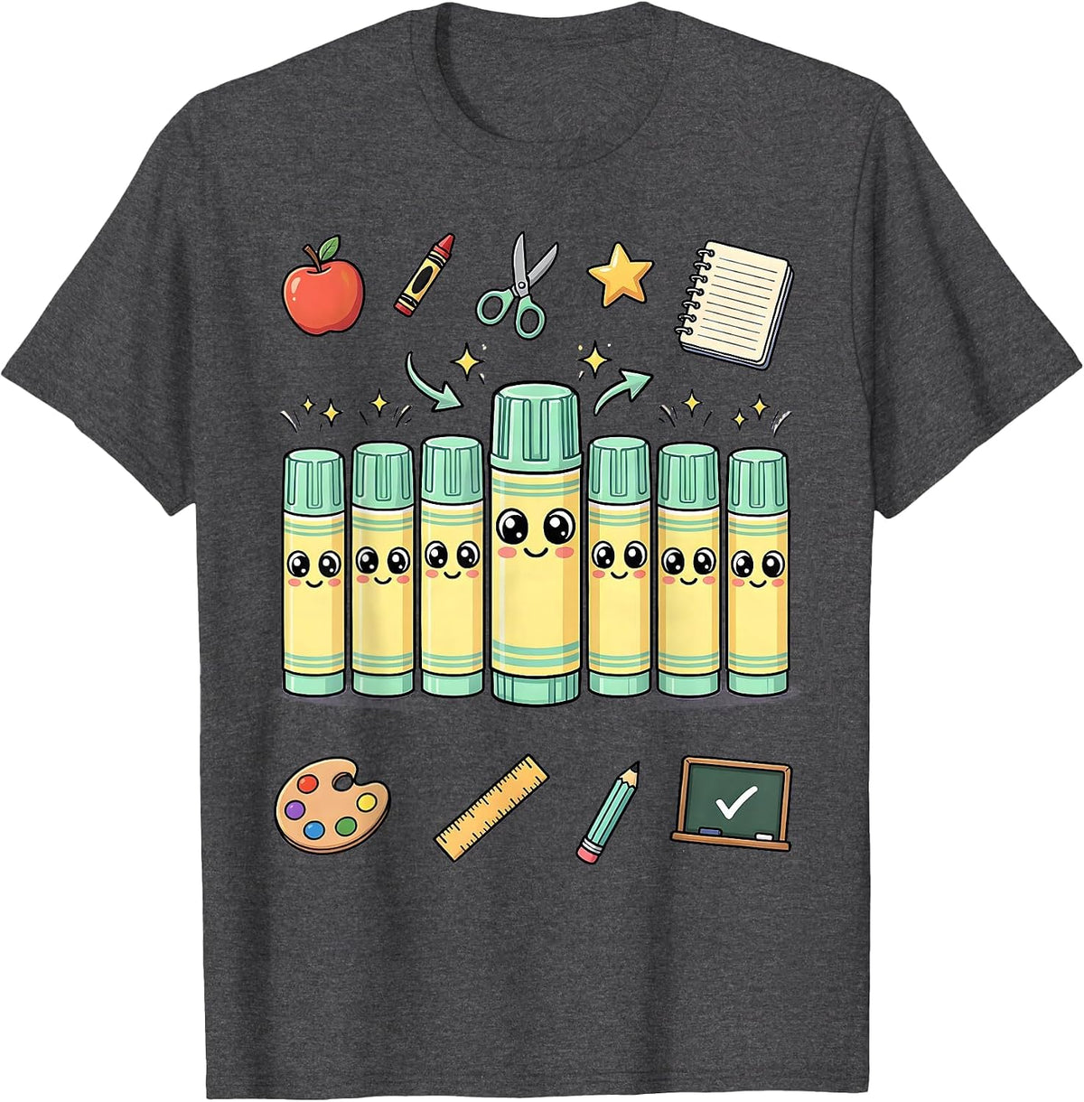 Men's Third Grade Teacher Glue Stick Squad Graphic T-Shirt - Dark Heather Grey