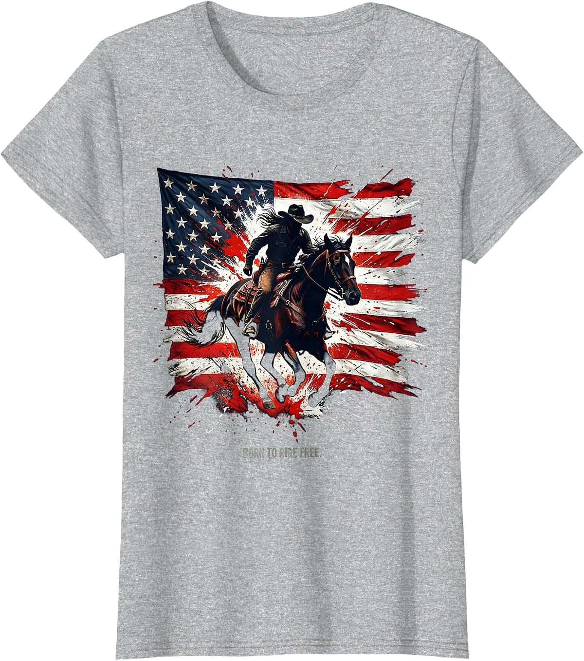 Women's Born to Ride Free White Cowgirl Design T-Shirt - Heather Grey
