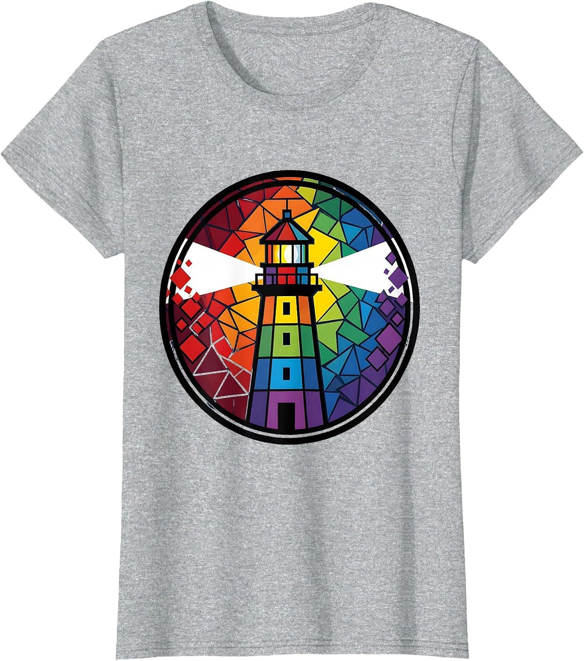 Autism Awareness Lighthouse Beam Through Colorful Fog T-Shirt - Heather Grey