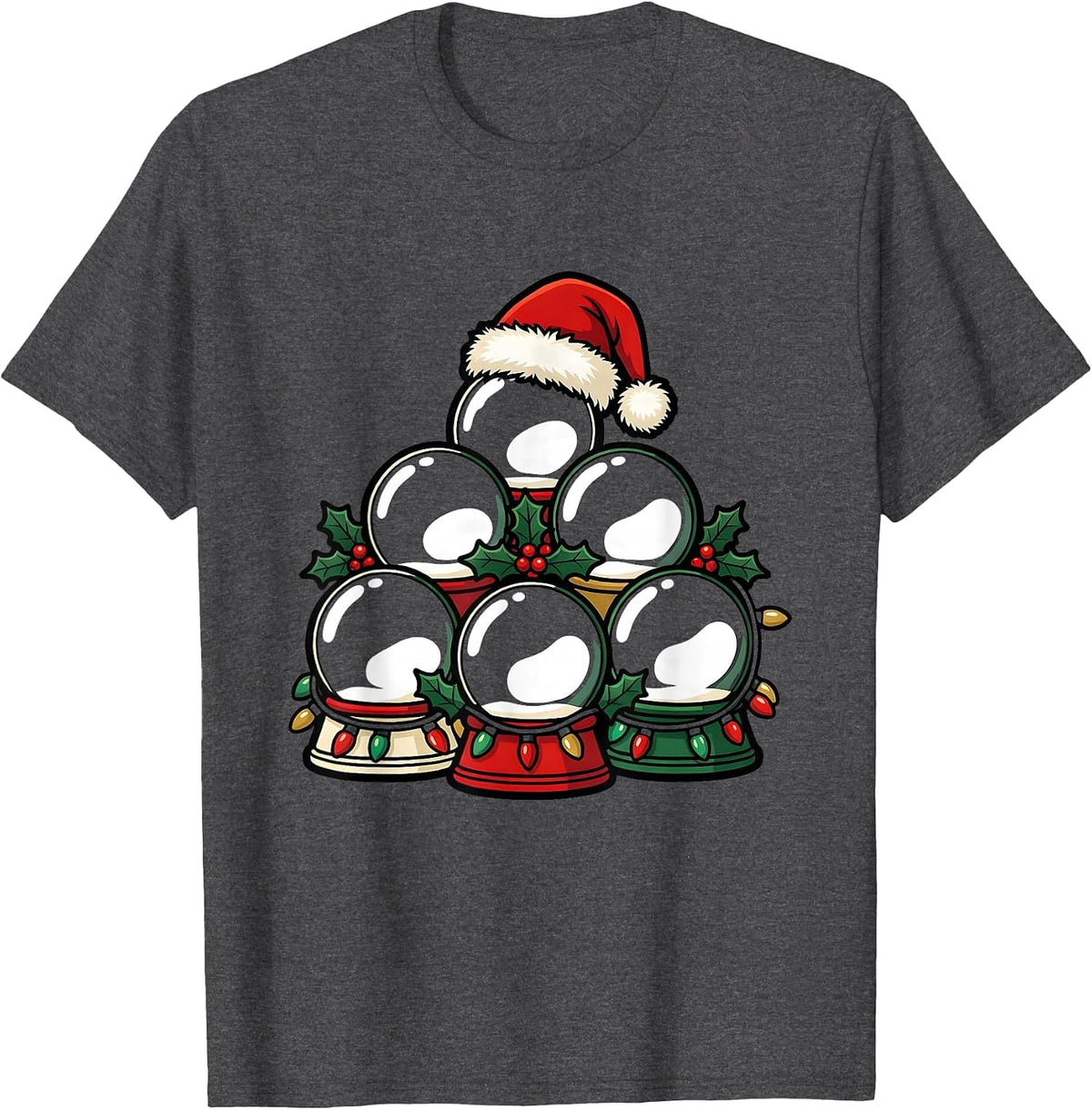 Santa Hat Lights Family Matching Christmas Pajama T-Shirt - Dark Heather Grey