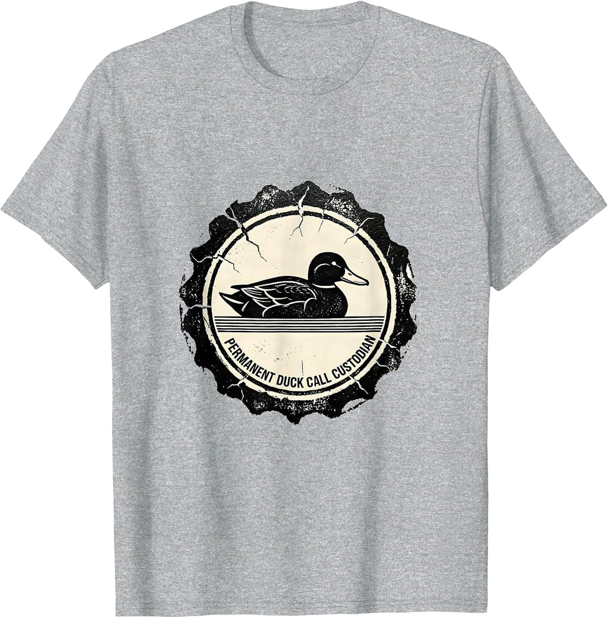 Men's Permanent Duck Call Custodian Funny Duck Hunter Rubber Stamp T-Shirt - Heather Grey