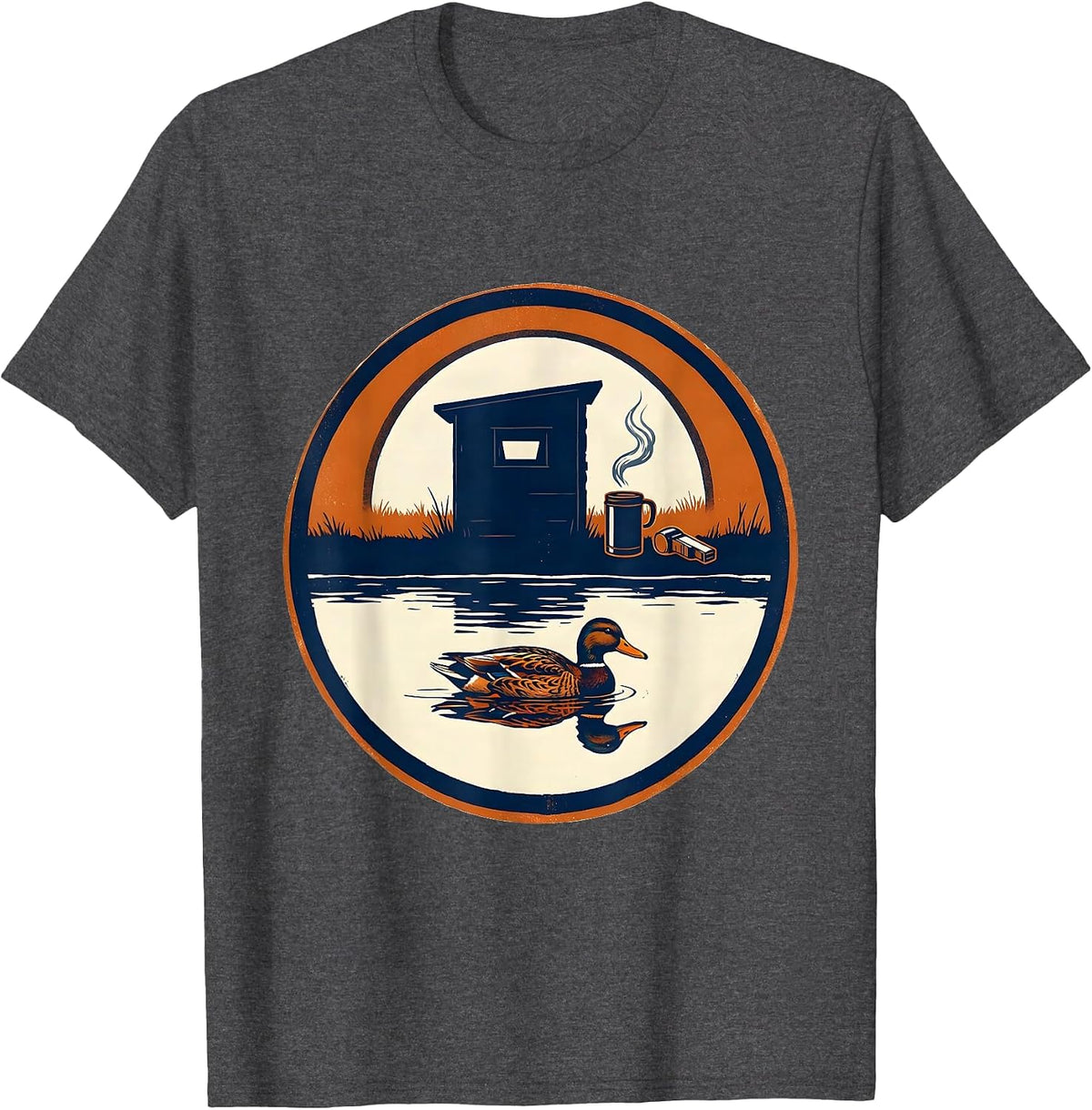 Men's Duck Hunting Blind Mallard Decoy Screenprint Poster T-Shirt - Dark Heather Grey