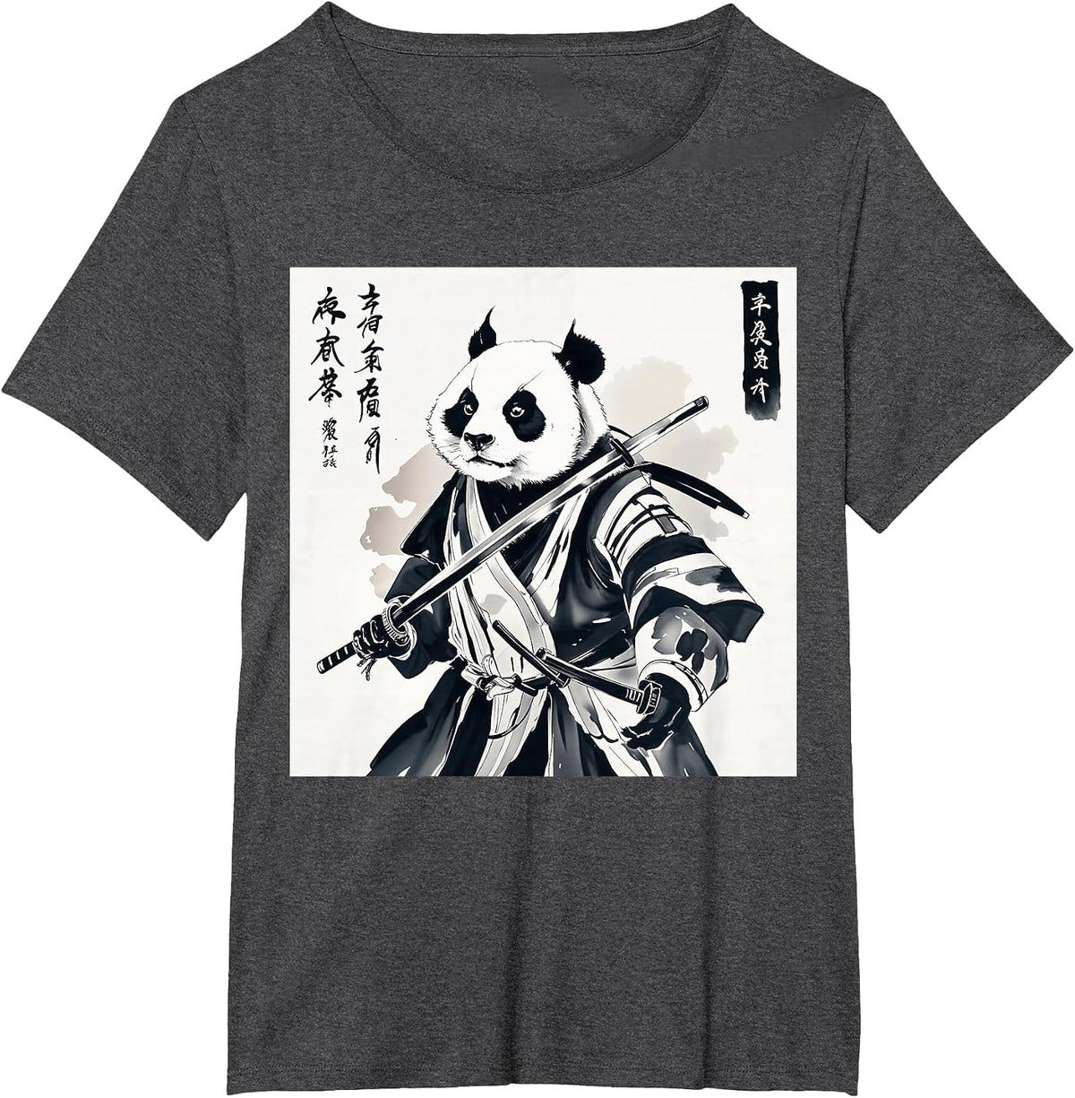 Samurai Panda Graphic Warrior Art tee Japanese Anime Ukiyo-e T-Shirt - Dark Heather Grey