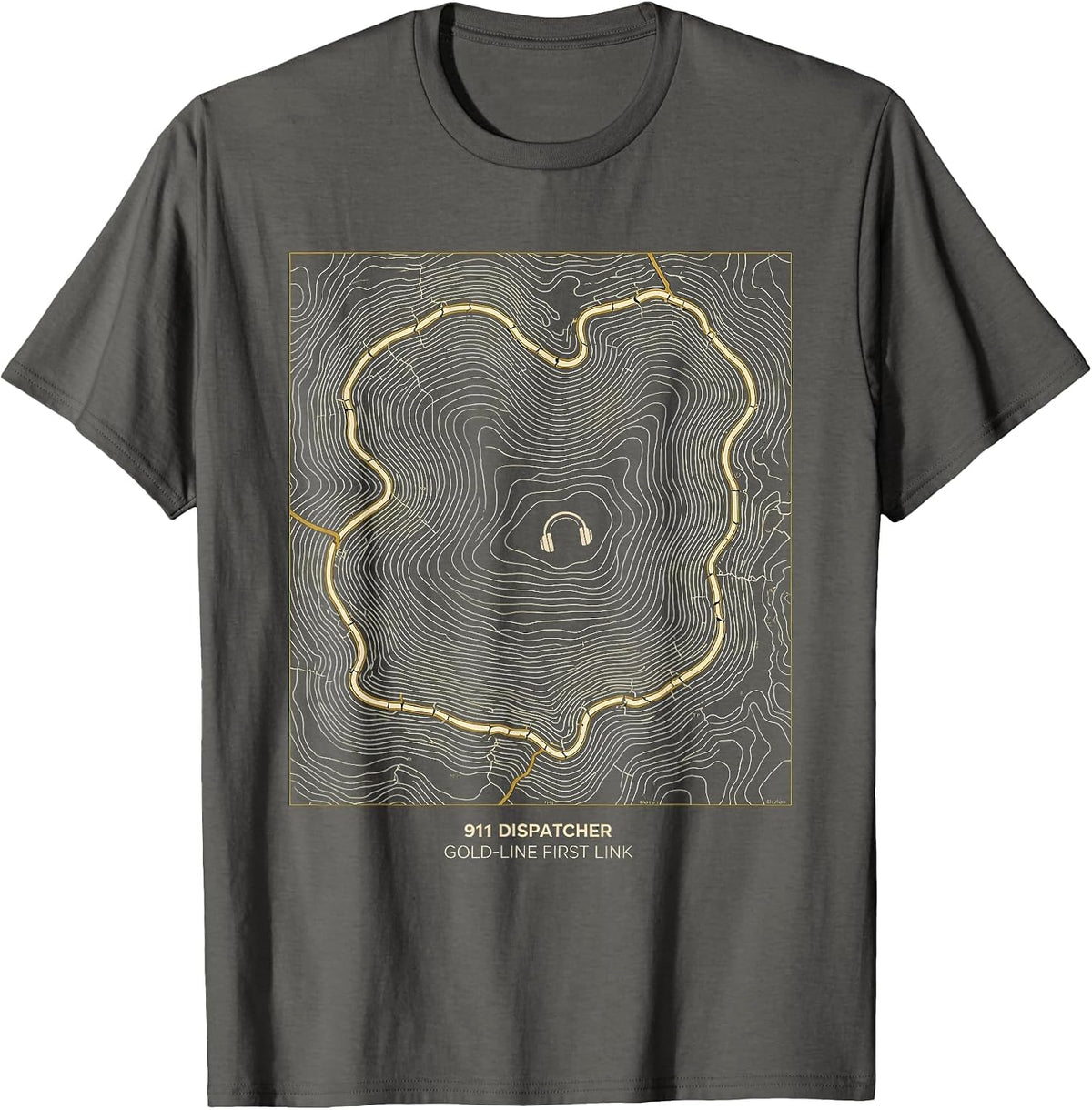 911 Dispatcher Gold-Line First Link Thin Line Tribute T-Shirt - Asphalt Grey