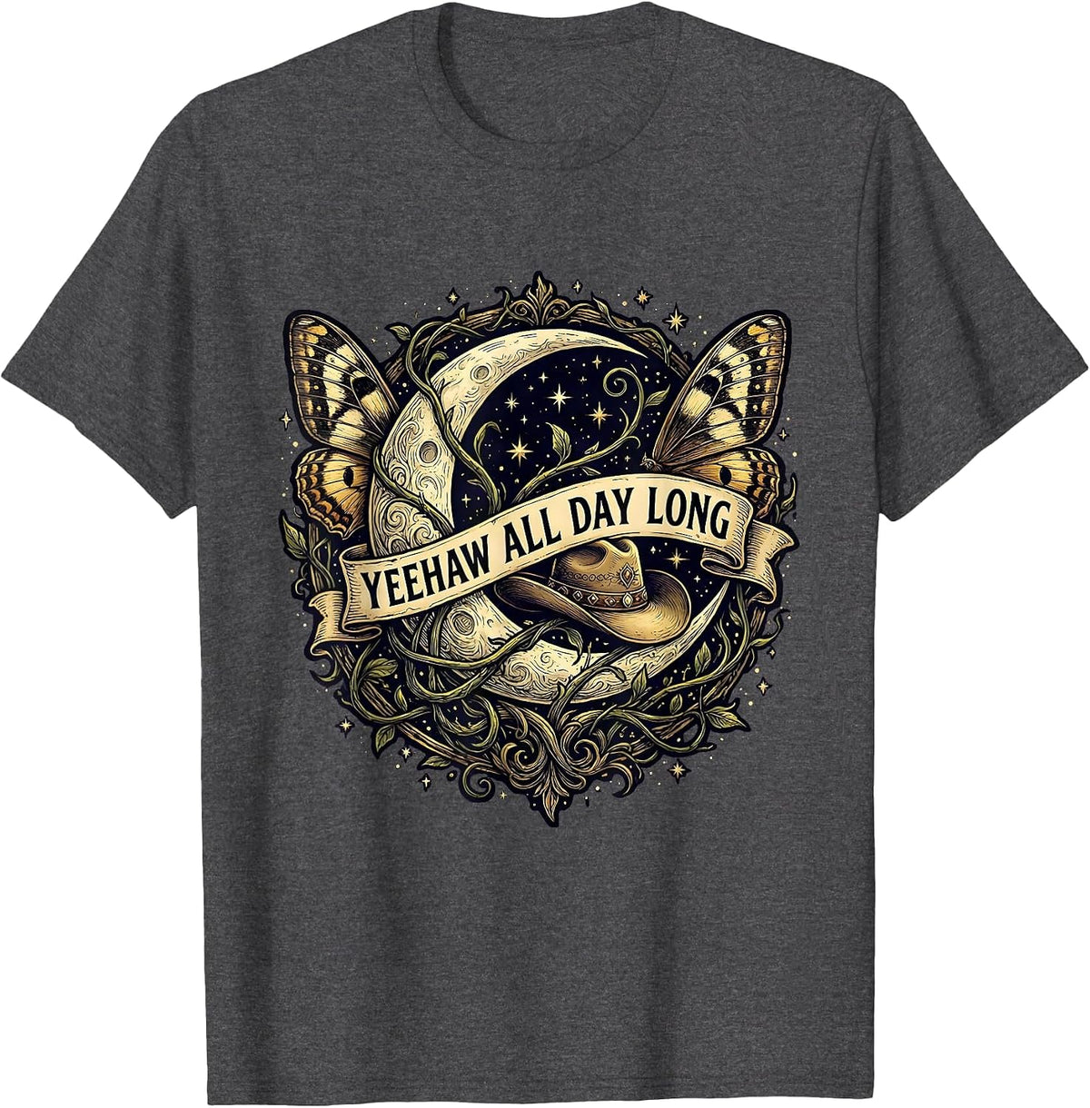 Men's Yeehaw All Day Long Western Cowboy Design T-Shirt - Dark Heather Grey