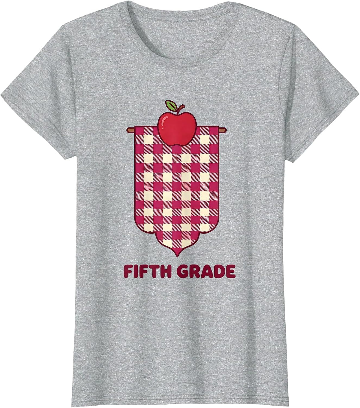Fifth Grade Cute Gingham Picnic Preppy Back To School T-Shirt - Heather Grey