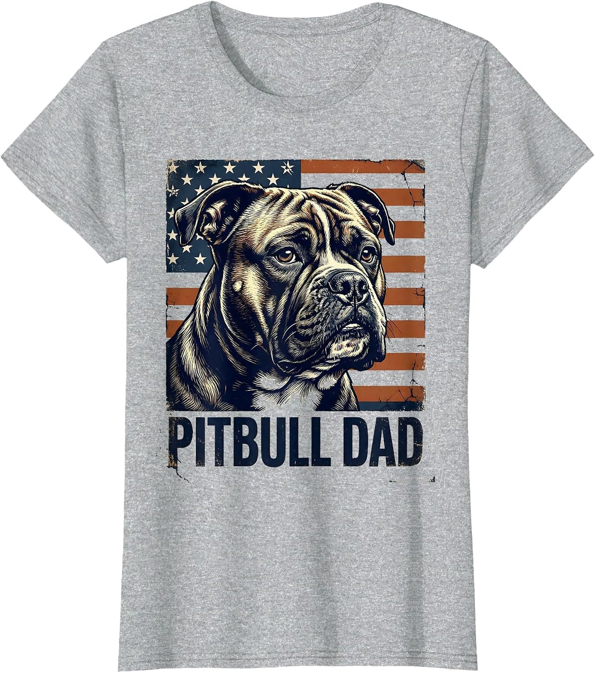 Women's Pitbull Dad Vintage Patriotic Dog Breed Dad Pride 4th T-Shirt - Heather Grey
