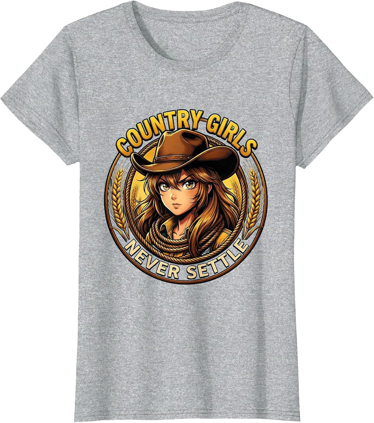 Country Girls Never Settle Bold Statement Design T-Shirt - Heather Grey