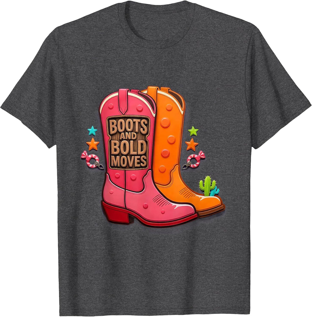 Men's Boots and Bold Moves Western Women Design T-Shirt - Dark Heather Grey