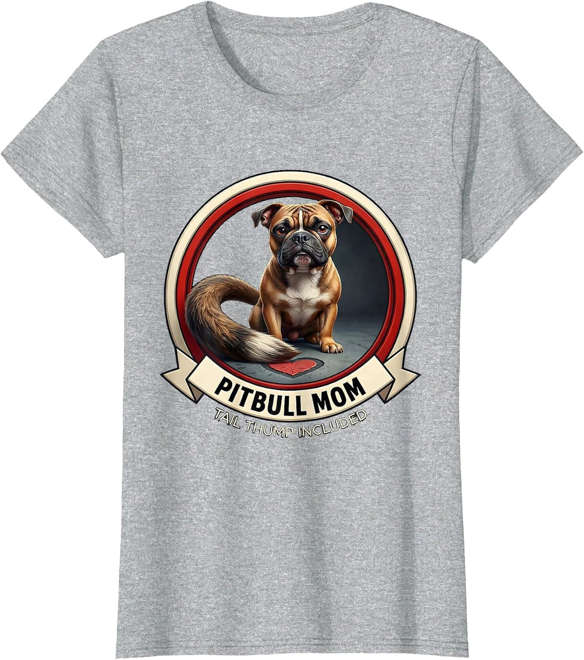 Pitbull Mom Tail Thump Included Funny Dog Lover Emblem T-Shirt - Heather Grey