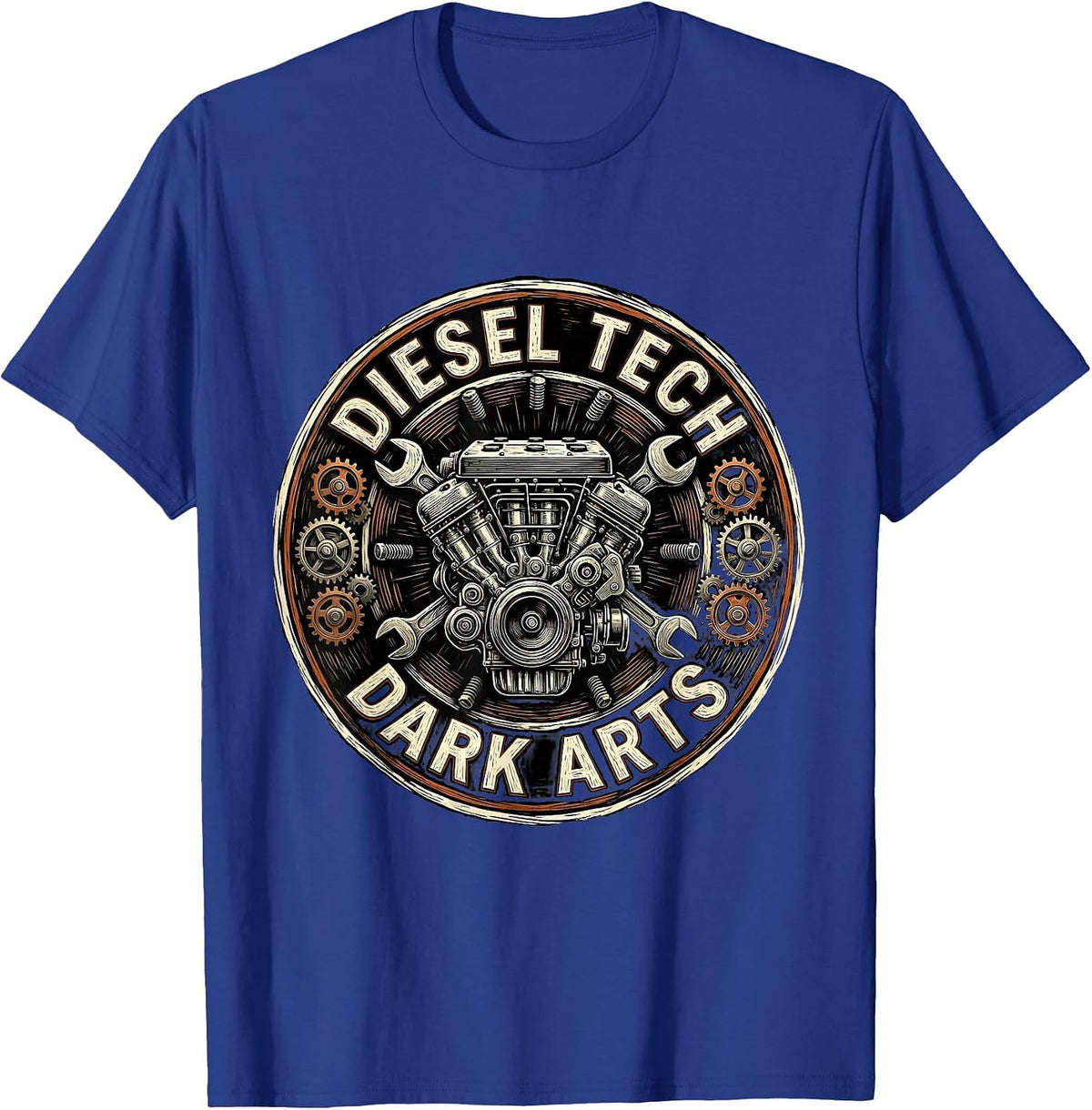 Diesel Tech. Dark Arts. Mechanic Badge T-Shirt - Royal Blue