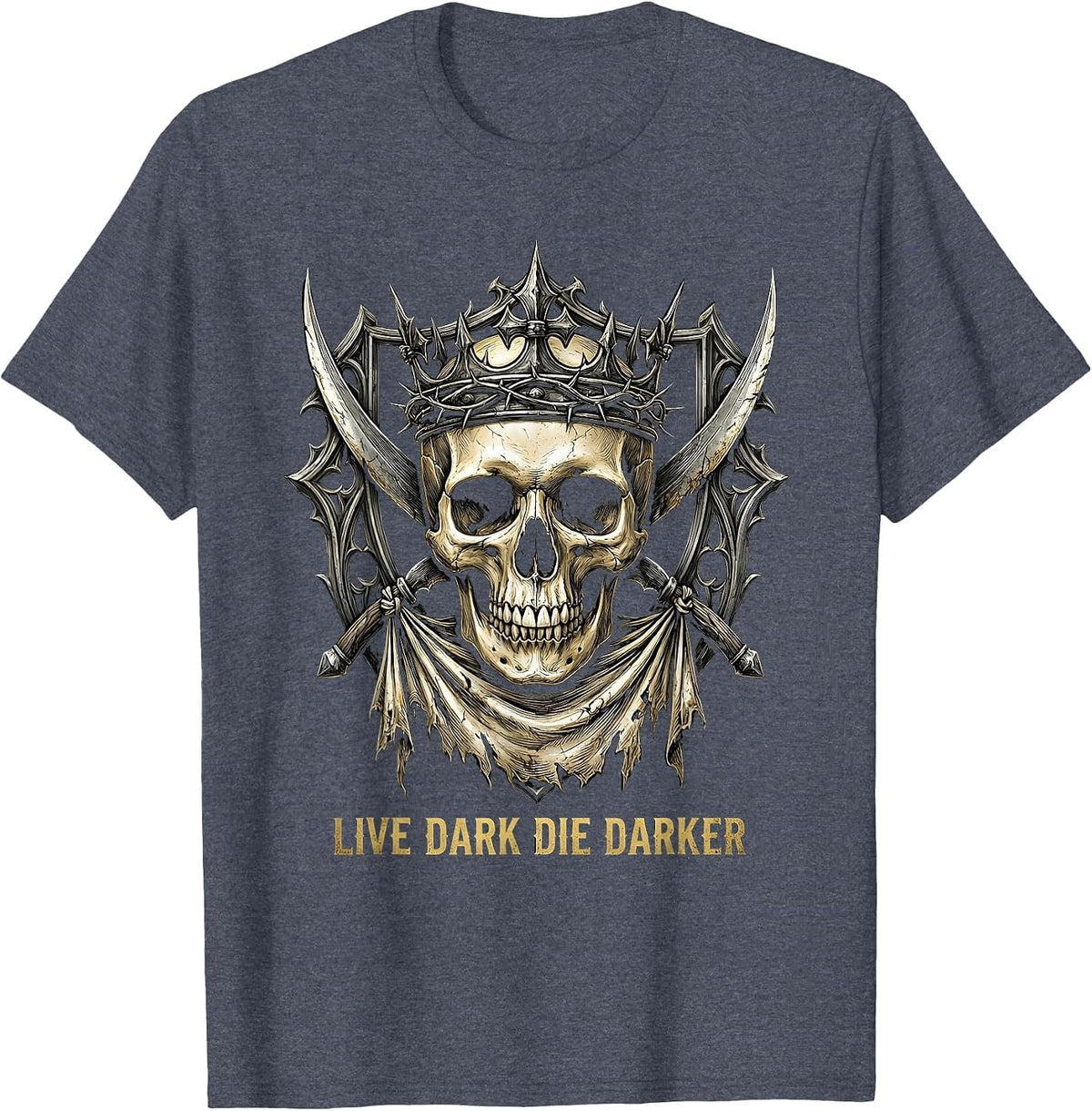Live Dark Die Darker Gothic Design T-Shirt - Heather Blue