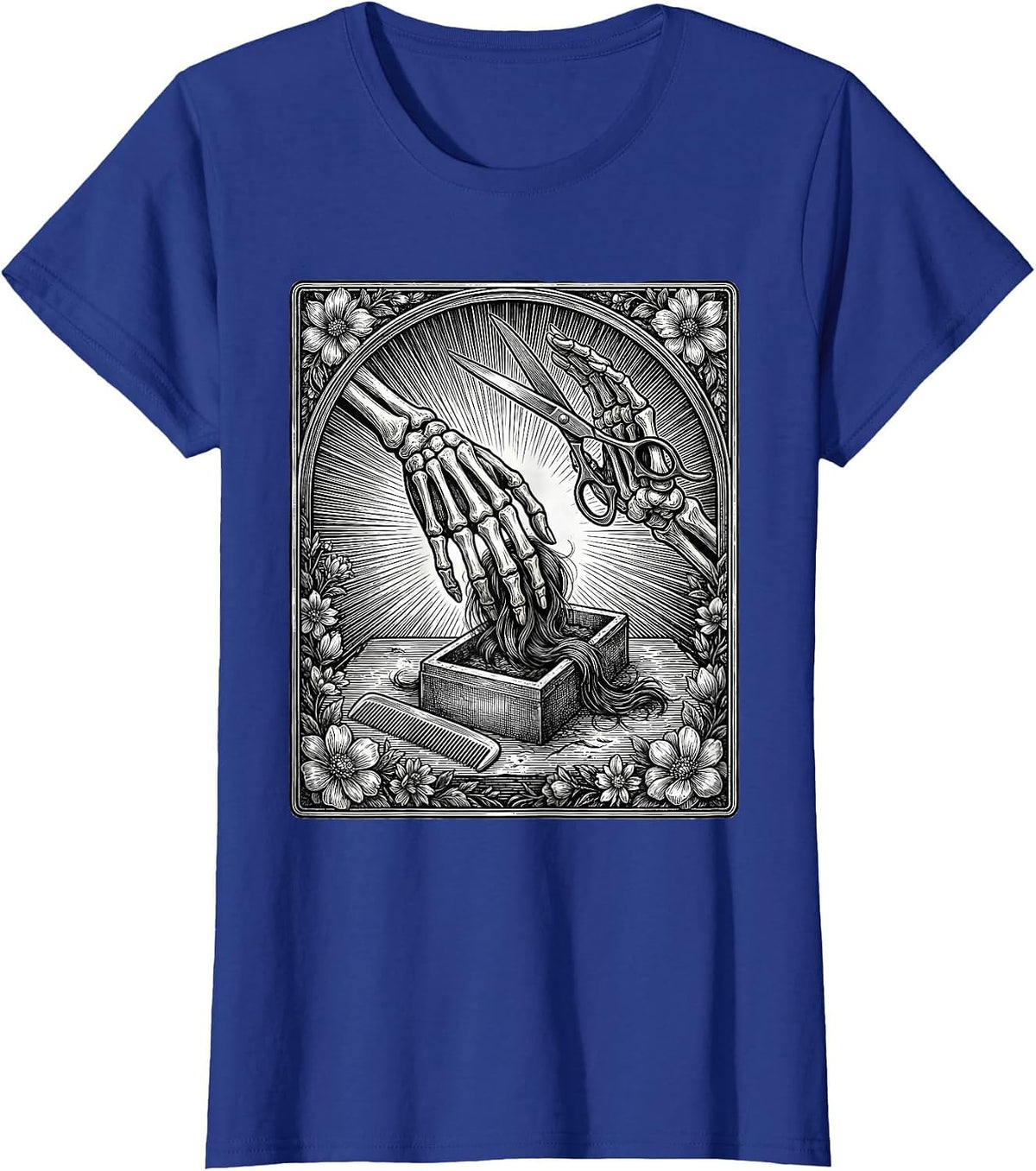 Women's Skeleton Tarot Hair Stylist Halloween Barber Gift T-Shirt - Royal Blue