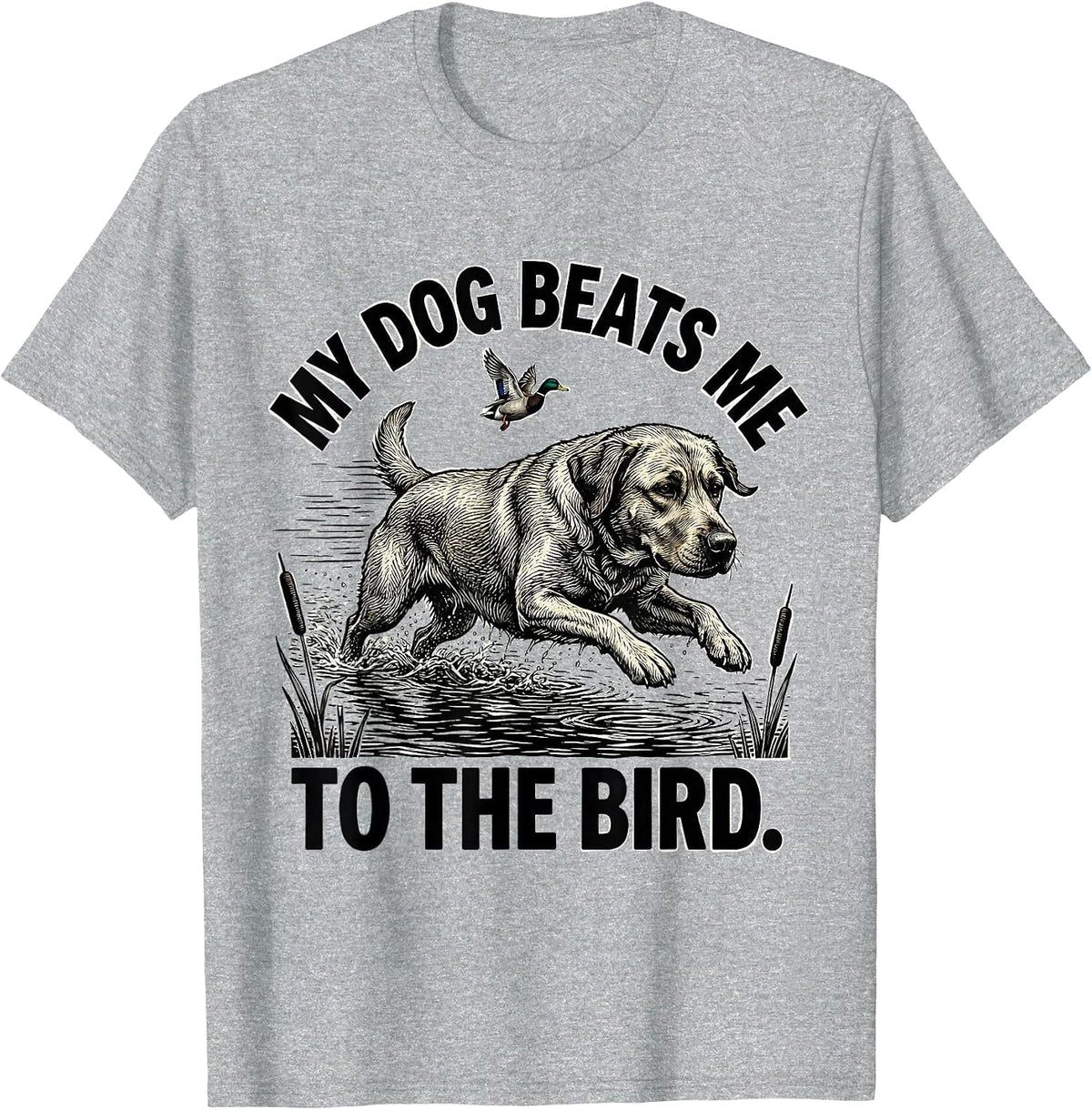 Men's My Dog Beats Me To The Bird Hunting Dog Waterfowl Youth T-Shirt - Heather Grey