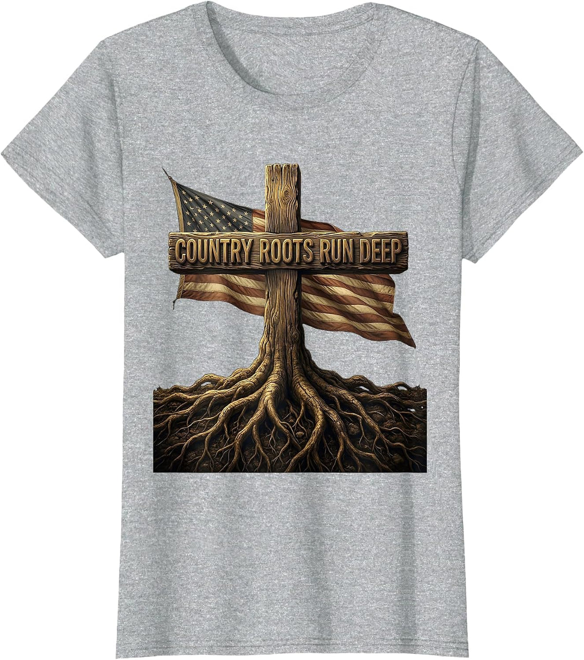 Country Roots Run Deep Girls Western Design T-Shirt - Heather Grey