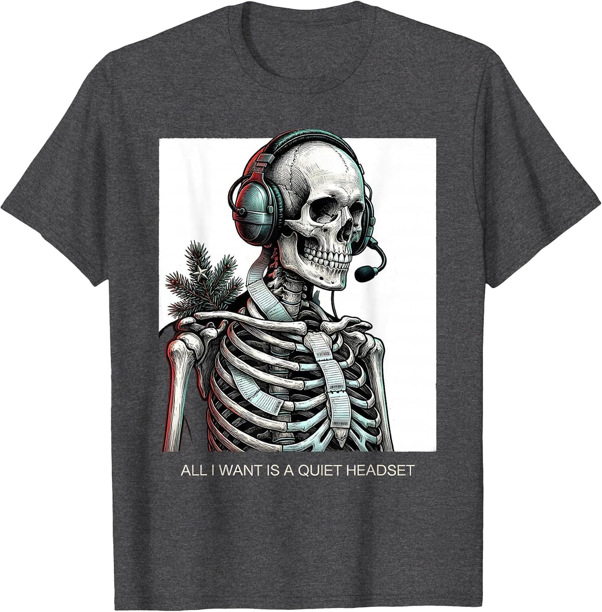 All I Want Is A Quiet Headset Funny 911 Dispatcher Christmas T-Shirt - Dark Heather Grey