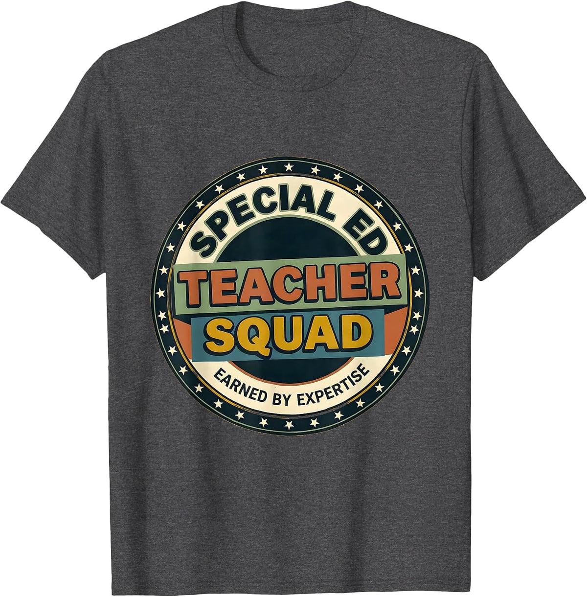 Men's Earned By Expertise Bold Retro Special Education Teacher T-Shirt - Dark Heather Grey