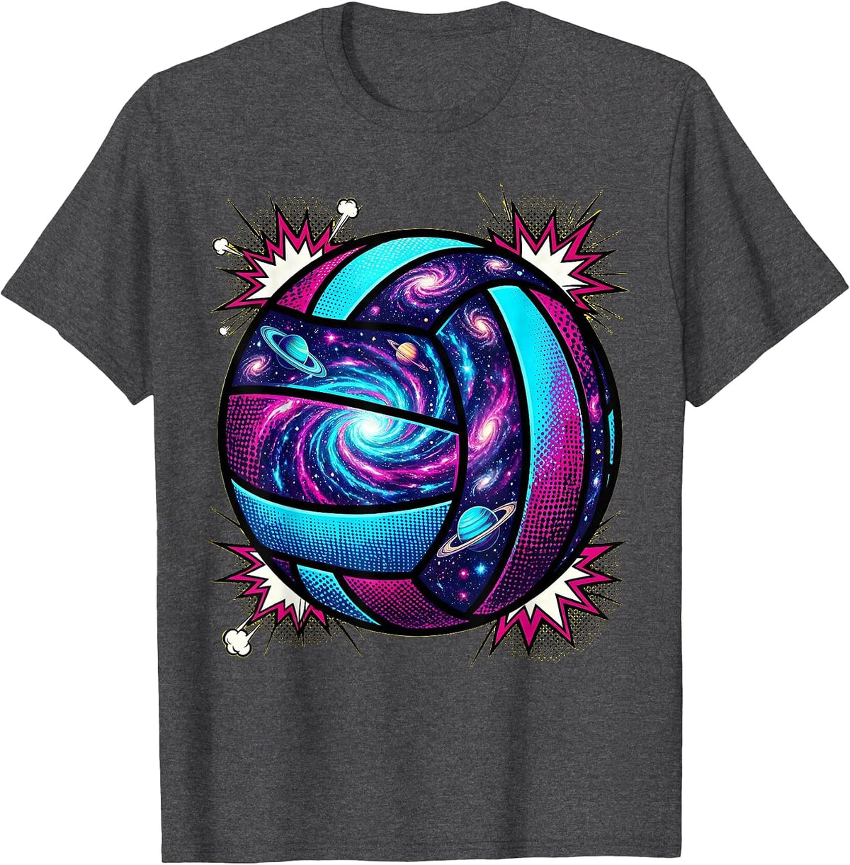 Cosmic Volleyball Galaxy Swirl Illustration T-Shirt - Dark Heather Grey